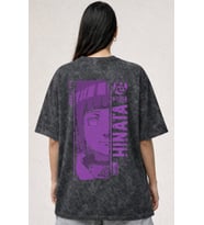 Hinata Hyoga Naruto Anime Baskılı Unisex Oversize Eskitme Yıkamalı Tişört