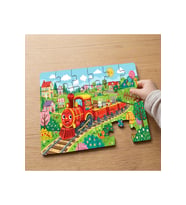 Tren ile Eğlenceli Yolculuk Tasarımlı 24 Parça Ahşap Çocuk Puzzle