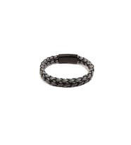 Gri Çift Sıralı Örme Hakiki Deri Erkek Bileklik  Mıknatıslı Metal Tokalı Modern ve Şık Tasarım