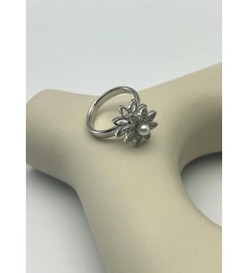 Çelik Silver Çiçek İnci Dönen Ayarlanabilir Yüzük - 25yzk240