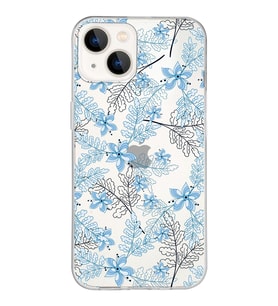 Apple iPhone 13 Mini Uyumlu Kapak Floral Mavi  Tasarımlı Şeffaf Silikon Kılıf