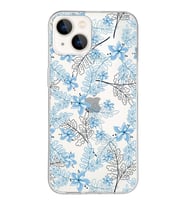 Apple iPhone 13 Mini Uyumlu Kapak Floral Mavi  Tasarımlı Şeffaf Silikon Kılıf