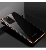 Galaxy S20 Ultra Köşeleri Renkli Kamera Korumalı Şeffaf Kılıf (Rose)