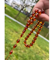 Ateş Kehribar Tesbih Koyu Sarı Mısır Model 33 Tane Sistem Püskül 27,5cm 8x8mm A1075.200523
