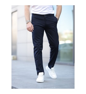 Slim Fit Chino Keten Pantolon (Lacivert)