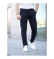 Slim Fit Chino Keten Pantolon (Lacivert)