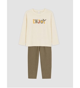 LC WAIKIKI Ekru Baskılı Erkek Çocuk Tişört Ve Pantolon
