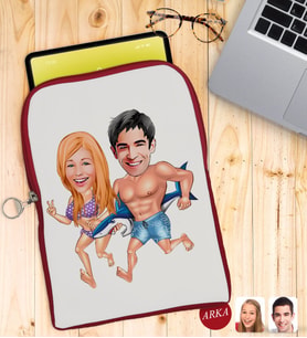 BK Gift Kişiye Özel Sevgililer Karikatürlü Taşınabilir Koruyucu Tablet Kılıfı & Organizer Çanta - Kırmızı-8
