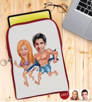 BK Gift Kişiye Özel Sevgililer Karikatürlü Taşınabilir Koruyucu Tablet Kılıfı & Organizer Çanta - Kırmızı-8