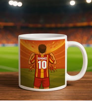 BK Gift Kişiye Özel Sarı-Kırmızı Forma Tasarımlı Beyaz Kupa Bardak, Arkadaşa Hediye, Sevgiliye Hediye, Taraftar Hediyesi