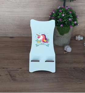 Kişiye Özel Unicorn Ahşap Telefon Standı Arkadaşa Sevgiliye Hediye