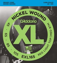 D'Addario EXL165 XL Nickel Wound Bas Gitar Tel Seti - 45-105 Custom Light (Profesyonel)  Long Scale, Hibrit Ölçü (Dengeli Tiz ve Bas Gerilimi), Çok Yönlü Kullanım
