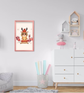 BK Home Sevimli Geyik Tasarımlı Dekoratif Pembe Ahşap Çerçeveli Çocuk Odası Tablo-2