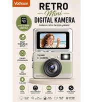 Retro Mini Dijital Kamera 1080P 1.47 İnç Flip Ekranlı Flaşlı Selfie Vlog Kamerası 4GB SD Hediyeli
