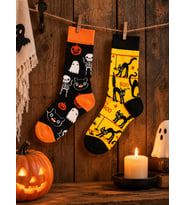 2'li Halloween Çorap Seti Cadılar Bayramı Hayalet İskelet ve Kara Kedi Desenli Pamuklu Çorap