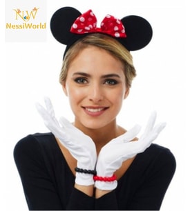 Kırmızı Fiyonklu Minnie Mouse Tacı ve Beyaz Eldiven Seti