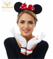 Kırmızı Fiyonklu Minnie Mouse Tacı ve Beyaz Eldiven Seti