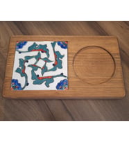 Loya Handmade - Ahşap Kahve & Çay Sunumluğu "Rumi Desenli El Yapımı Çinili "