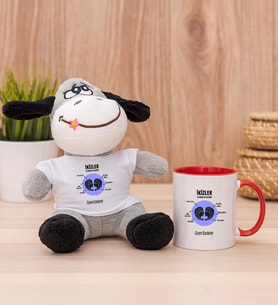 Kişiye Özel İkizler Burcuna Hediye Peluş Eşek ve Kırmızı Kupa