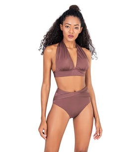 Endeep Kadın Yüksek Bel Gül Kurusu Bikini Takımı