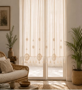 Buldan Keteni Naturel Dantel Aplikli, Püsküllü Mutfak, Yatak Odası ve Salon Perdesi