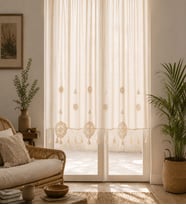 Buldan Keteni Naturel Dantel Aplikli, Püsküllü Mutfak, Yatak Odası ve Salon Perdesi