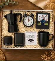 Babalar Gününe Özel Fotoğraflı Çerçeve,Moka Pot,Hoparlör,Mekanizmalı Cüzdan,Fincan Ve Masa Saati Hediye Seti
