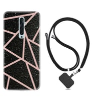 Oppo Reno 2Z 4 Lite 4 Pro 5 6 7 A31 Kılıf Boyun Askılı Silikon Pembe Şeritli Mermer 1312