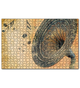Cakapuzzle Gramofon Notalar Sarı Eskitme  120 Parça Puzzle Yapboz MDF (Ahşap)