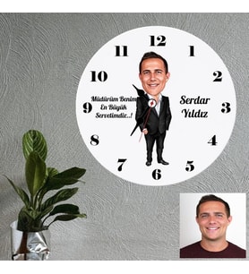 Müdür Karikatürlü Kişiye Özel Duvar Saati