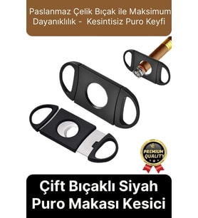 Premium Zarif İşlevsel Paslanmaz Çelik Keskin Çift Bıçaklı Oval Siyah Plastik Puro Makası Kesici