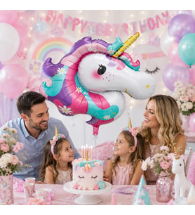 Unicorn Kafa Folyo Balon 86x107 cm Unicorn Temalı Doğum Günü Parti Süsü Dekorasyon Balonu