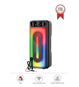 Torima KTS-1555 Siyah Mikrofonlu RGB Ledli Taşınabilir Bluetooth Hoparlör Parti Speaker