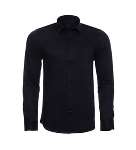 Pamuk Saten Slim Fit Siyah Erkek Gömlek - Wessi
