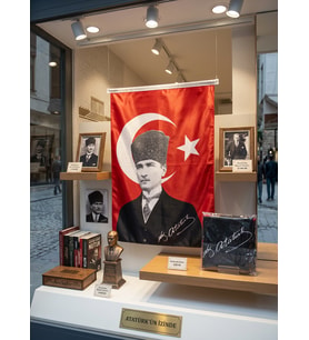 Kalpaklı Atatürk Portreli Türk Bayrağı 50x75 cm – 23 Nisan Tören Bayrağı (Kırmızı-Beyaz)