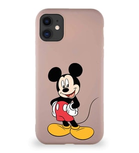 Apple iPhone 11 Soft Premier Kapak Mickey Mouse-E Tasarımlı Silikon Kılıf - Pudra (Şeffaf)