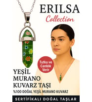 Sertifikalı Çivi Model Yeşil Murano Kuvars Doğal Taş Kolye – Tutku ve Canlılık Taşı (Çok Renkli)
