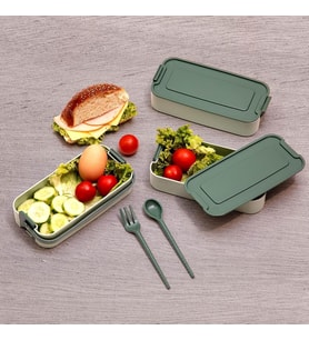 Demirdengelsin 3 Katlı Beslenme Kutusu, Yemek Taşıma Kabı, Kaşık Çatal Dahil, Sefer Tası, Yeşil, 420 ml, BPA-Free