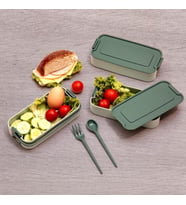 Demirdengelsin 3 Katlı Beslenme Kutusu, Yemek Taşıma Kabı, Kaşık Çatal Dahil, Sefer Tası, Yeşil, 420 ml, BPA-Free
