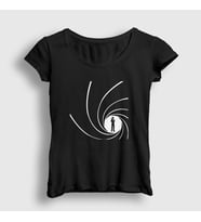 Presmono Kadın Siyah Gun Barrel Film James Bond T-Shirt 257723tt