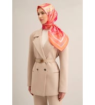 Armine Sura İpek Eşarp 9315 - 58 Pembe Karışık Desen (Turuncu)