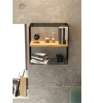 Modern Metal Duvar Rafı Ahşap Raflı Dekoratif Kitaplık Metal Komodin