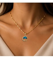 BK Gift Kalp Detaylı Mavi Taşlı Kadın Kolye - Kararma Yapmayan Gold Çelik Kolye