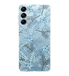 PrintiFy Samsung M14 Uyumlu Kamera Korumalı Floral Mavi Tasarımlı Şeffaf Silikon Kılıf