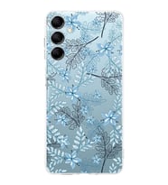 PrintiFy Samsung M14 Uyumlu Kamera Korumalı Floral Mavi Tasarımlı Şeffaf Silikon Kılıf