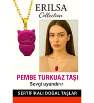 Sertifikalı Gold Baykuş Model Pembe Turkuaz Taşı Kolye Sevgi ve Huzur Verir (Çok Renkli)