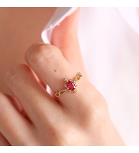 Altın Vintage Yüzük 14 Ayar Ruby 
