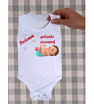 NSR tasarım Hediye Aile Seri 4 Dede Temalı Dedem Gelsede Oynasak Yazılı Baskılı Bebek & Body Zıbın (Pamuk Beyaz)