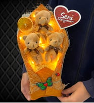 Led Işıklı Seni Seviyorum Kahverengi Ayıcıklı Büyük Boy Peluş Ayıcık Buketi (Model 5)