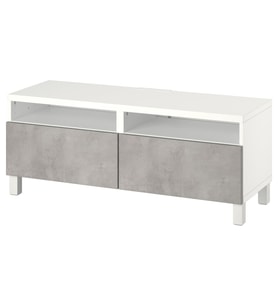 TV Sehpası, Beyaz-Açık Gri, 120x42x48 cm, Fren Raylı